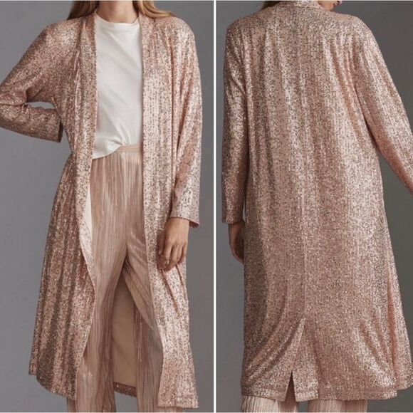 Anthropologie x Mare Mare Rose Gold Sequin Open Duster Sz XS NWT - Picture 16 of 16